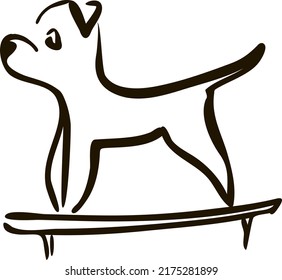 Perro de dibujo de la línea de la cabeza de perro en la competición de espectáculos de mascotas. Campeón de perro con mesa de entrenador. tabla grummer. Ilustración del vector