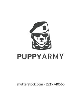 Cute dog head logo in simple and modern army style. It is suitable for any business, especially the character of dogs.