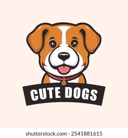 Logo lindo de la mascota de la cabeza del perro. Logo lindo del perro del perrito de Kawaii. Plantilla del logotipo de la mascota para la marca como tienda del animal doméstico o animal doméstico