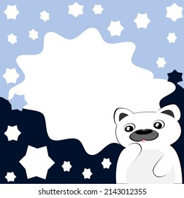 Cute dog head on a blue background and stars. Vector illustration as a background.