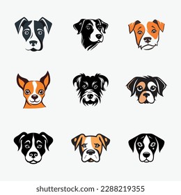 Cute dog head set, symbols, icons, for logo design, print on demand, etc..