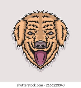 Cute dog head sticker illustration sticking out his tongue