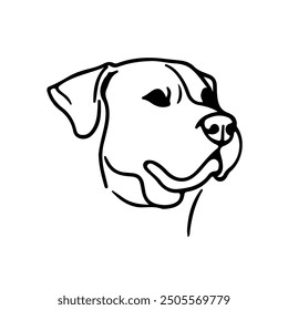Süße Hundekopf Vektor Skizze Linie Zeichnung. Kopf von Dog Black Lines Zeichnung auf weißem Hintergrund. Nettes Haustier einfache Silhouette minimalistische Illustration