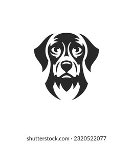 Cute dog head veterinary canine breeding black monochrome silhouette minimal logo vector illustration. Pet shop store domestic animal food market vet clinic puppy pedigree purebred service icon