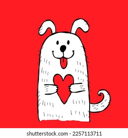 Cute dog with heart. Be my Valentine. Valentine's day banner, background, flyer, placard. Holiday poster for scrapbooking. Vector illustration card for greeting, decoration, congratulation, invitation