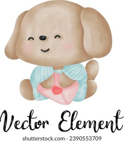 Cute dog with heart for Valentine’s Day watercolor vector elements