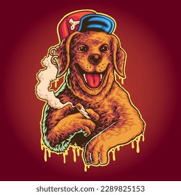 cute dog hip hop smoking weed logo illustration for logo, mascot, or tshirt design