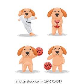 Cute dog with the hobby cartoon vector, karate and basketball