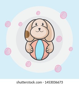 cute dog hold ball vector illustration