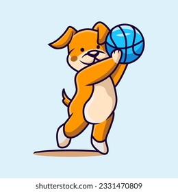 cute dog holding a basketball vector mascot animal character