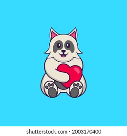 Cute dog holding a big red heart. Animal cartoon concept isolated. Can used for t-shirt, greeting card, invitation card or mascot.