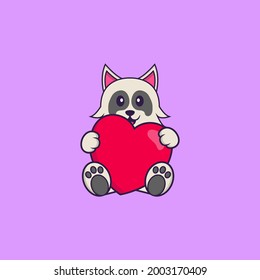 Cute dog holding a big red heart. Animal cartoon concept isolated. Can used for t-shirt, greeting card, invitation card or mascot.