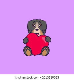 Cute dog holding a big red heart. Animal cartoon concept isolated. Can used for t-shirt, greeting card, invitation card or mascot.
