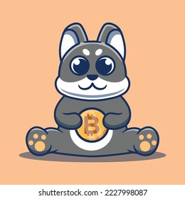 Cute dog holding bitcoin vector illustration
