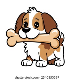 Cute Dog Holding a Bone Illustration