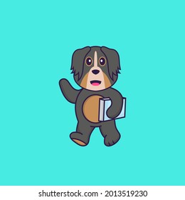Cute dog holding a book. Animal cartoon concept isolated. Can used for t-shirt, greeting card, invitation card or mascot.