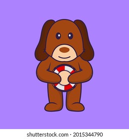 Cute dog holding a buoy.