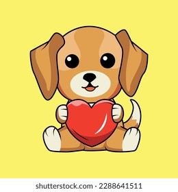 Cute Dog holding big heart Cartoon Sticker vector Illustration