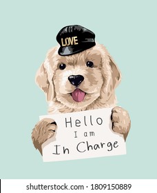 Cute Dog Holding In Charge Sign Illustration