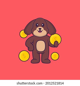 Cute dog holding coin. Animal cartoon concept isolated. Can used for t-shirt, greeting card, invitation card or mascot.