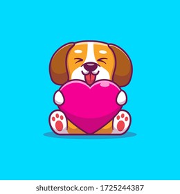 Cute Dog Holding Heart Vector Icon Illustration. Animal Concept Isolated Premium Vector. Flat Cartoon Style 