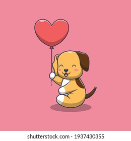 cute dog holding a love balloon