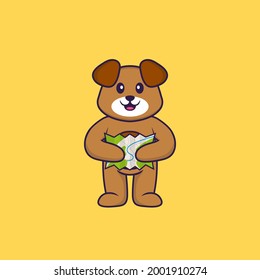 Cute dog holding a map. Animal cartoon concept isolated. Can used for t-shirt, greeting card, invitation card or mascot.