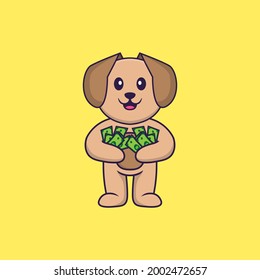 Cute dog holding money. Animal cartoon concept isolated. Can used for t-shirt, greeting card, invitation card or mascot.