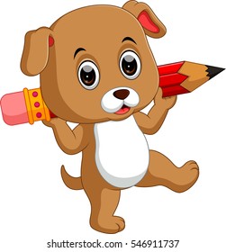 Cute dog holding pencil