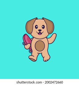 Cute dog holding a skateboard. Animal cartoon concept isolated. Can used for t-shirt, greeting card, invitation card or mascot.
