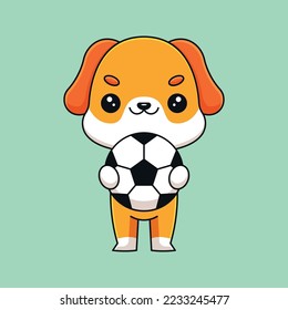 cute dog holding soccer ball cartoon mascot doodle art hand drawn concept vector kawaii icon illustration