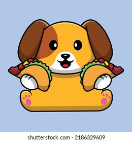 Cute Dog Holding Taco Cartoon Vector Icon Illustration. Animal Food Flat Cartoon Concept