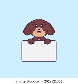 Cute dog holding whiteboard. Animal cartoon concept isolated. Can used for t-shirt, greeting card, invitation card or mascot.