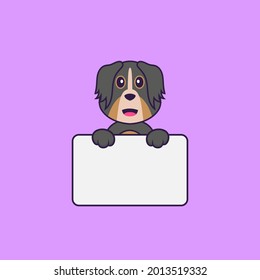 Cute dog holding whiteboard. Animal cartoon concept isolated. Can used for t-shirt, greeting card, invitation card or mascot.