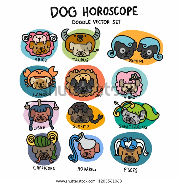 Cute Dog Horoscope Doodle Set Cartoon Stock Vector (Royalty Free