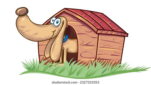 cute dog house with dog character cartoon 