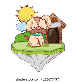 cute dog with house in the float island