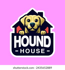 cute dog house logo pet cartoon illustration vector sticker