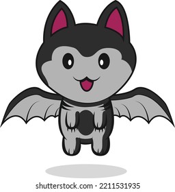cute dog icon with bat wings
