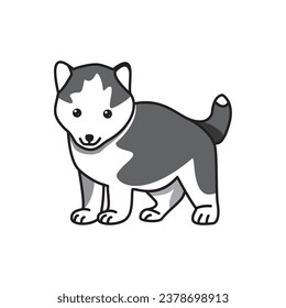 The cute dog icon design in gray and white with a white background is suitable as a logo for pet shops, pet food and pet keeping places