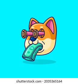 cute dog icon dogecoin crypto cartoon vector illustration. shiba inu dog mascot logo flat style.