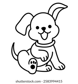 Cute dog icon illustration, white and black illustration