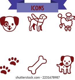 Cute dog icons set isolated on white. Vector element