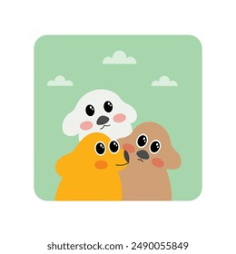 cute dog illustration, with happy expression, flat design style