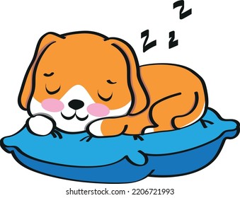 Cute dog illustration sleeping on cushion