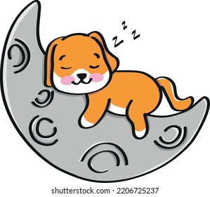 Ilustración de perro lindo durmiendo en la luna