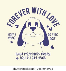 cute dog illustration with slogan. pug dog with heart