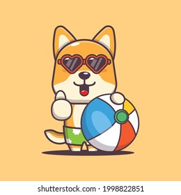 Cute dog illustration. Summer time. Cute vector design character. Vector isolated flat illustration for poster, brochure, web, mascot, sticker, logo and icon.