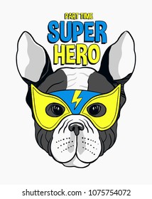 Cute dog illustration with super hero mask. For t-shirt prints, posters and other uses.