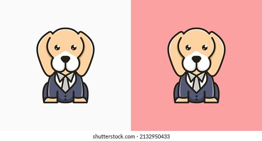 Cute Dog Illustration Wearing Clothes Suit Animal Funny Character Cartoon Pet Vector Logo Design